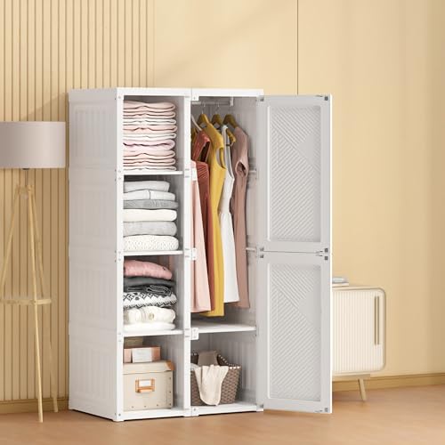 QLTXYHML Kleiderschrank,69x50x136cm, einfache Montage, Faltbarer Mehrzweckschrank mit magnetische Türen, für Wohnzimmer Schlafzimmer Weiß von QLTXYHML