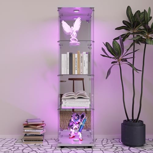 QLTXYHML Spiegel -Displayschrank mit LED -Leuchten - Modernes Wohnzimmer -einzelner Tür und 4 -Level -Anzeigeschrank - Displayschrank zeigt perfekt Ihre Lieblingsfiguren und -Artikel an - Weiß von QLTXYHML