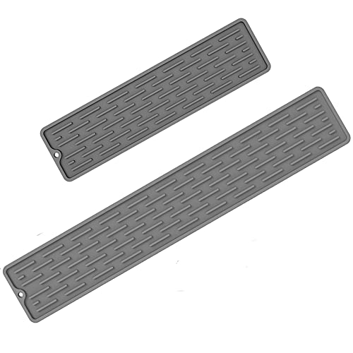 2 Stück Abtropfmatte Silikon Schmal Abtropfmatte Geschirr, 55x8.8 und 35x8.8cm Trockenmatte, Abtropftablett Küche für Geschirr & Gläsern, Spülmaschinenfestes von QLTYTUI