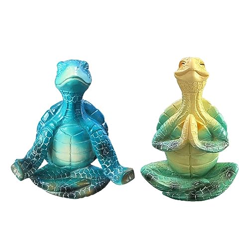 QLTYTUI 2 Stück Yoga Schildkröte Meditation Yoga Schildkröte Figuren Garten Statue Dekor Meditierende Meeresschildkröte Skulpturen für Sammlung Zen Yoga Schildkröte Figur Handwerk für Zuhause Zimmer von QLTYTUI