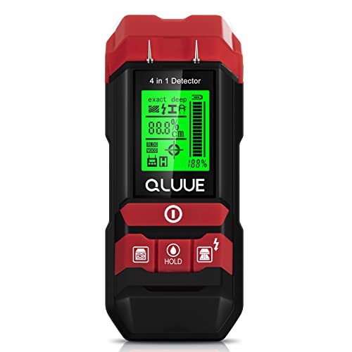 QLUUE 4 in1 Leitungssucher & Feuchtigkeitsmessgerät,Multifunktionaler Wand-Scan-Bolzendetektor, Holz/Metall/AC-Draht mit akustischer Warnung, Hygrometer zur Erkennung von Holz-/Gebäudefeuchtigkeit von QLUUE