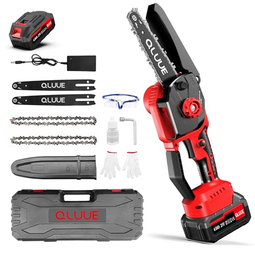 Mini Akku Kettensäge, 8000mAh, 6 Zoll Mini Kettensäge mit 1150-W-Motor und Sicherheitsverriegelung und mehreren Zubehörteilen, ideale Handkettensäge für Gartenarbeiten,Äste, Holzschneiden,MC1-1 von QLUUE