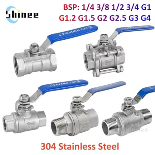 1 Stück BSPT 1/4 Zoll 3/8 Zoll 1/2 Zoll 3/4 Zoll 1 Zoll 1-1/4 Zoll Innengewinde Edelstahl SS304 2P/1P Volldurchgangs-Kugelhahn mit Gewindeventilen(Three Piece F to F,1l2 BSP) von QLYUEUI