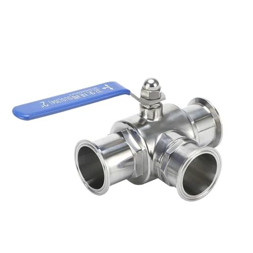 1 Stück lebensmittelechter Sanitär-Tir-Clamp-Dreiwege-Kugelhahn OD19mm/25/32/38mm T/L-Typ Dreiwege-Kugelhahn(OD32mm TC50.5mm,T type) von QLYUEUI