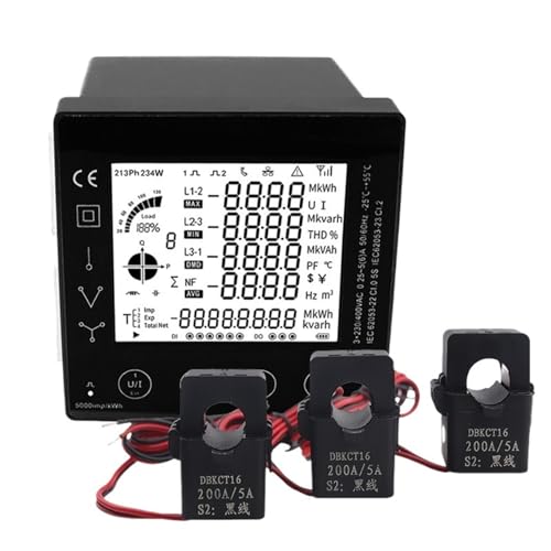 3-Phasen-Energie-Verbrauchs-Messgerät Smart kwh Electric Power Meter 96 * 96mm mit CT 50/100/150/200A Panel Meter AVW RS485 Modbus(PAC5010 With 200A CT) von QLYUEUI