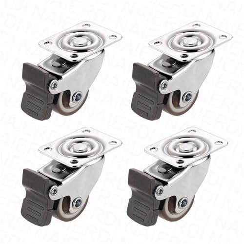 4 STÜCKE Möbelrollen Räder TPR Weichgummi Lenkrolle Silber Rollenrad Mit Bremse for Plattform Trolley Stuhl(4PCS with brake,1.5 Inch) von QLYUEUI