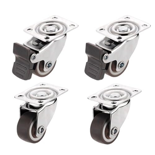 4 STÜCKE Möbelrollen Räder TPR Weichgummi Lenkrolle Silber Rollenrad Mit Bremse for Plattform Trolley Stuhl(Brake and no brake,1.5 Inch) von QLYUEUI