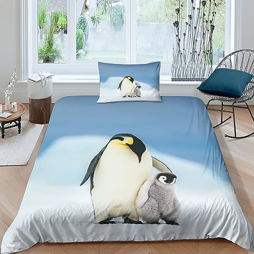 Pinguin Bettbezug-Set, 3D Bettwäsche-Set Bettbezug Mit Reißverschluss, Superfeine Faser, Geschenk-Bettbezug (Single（135x200cm）) von QLasic