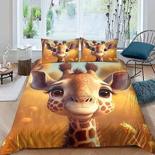 QLasic 3D-Bettbezug-Set Giraffe, Bedrucktes Bettwäsche-Set Mit Bettbezügen Und Kissenbezug, Geeignet Für Familien Jugendliche Und Kinder (King（220x240cm）) von QLasic