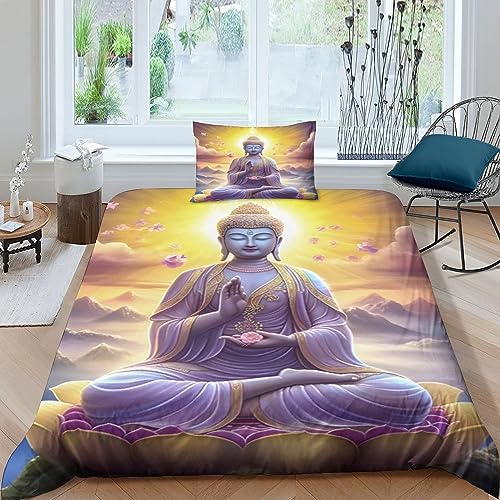 QLasic 3D-Bezugssets Buddha, 3D-Design Goldener Buddha Bettwäschesets, Bettwäscheset Mit Kissenbezügen, Für Erwachsene Und Kinder (Single（135x200cm）) von QLasic