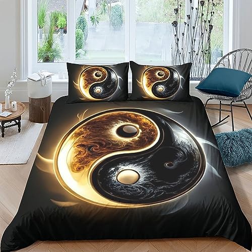 QLasic 3D-Bezugssets Yin-Yang-Muster, 3D-Design Yin- und Yang-Design Bettwäschesets, Bettwäscheset Mit Kissenbezügen, Für Erwachsene Und Kinder (Double（200x200cm）) von QLasic