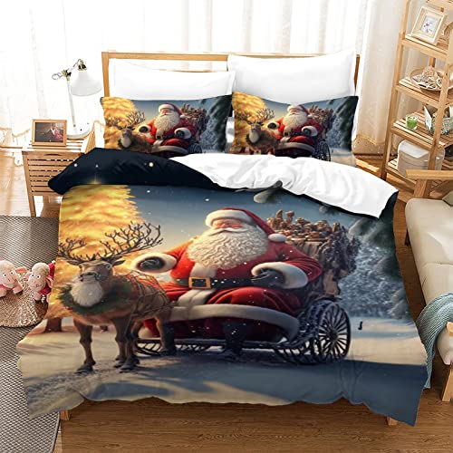 QLasic Bettwäsche Double（200x200cm） 3D Weihnachtsmann Gedruckter Set Für Erwachsene Teenager Kinder Mit Kissenbezug Und Bettwäsche-Set Mikrofaser-Bettbezug Mit Reißverschluss von QLasic