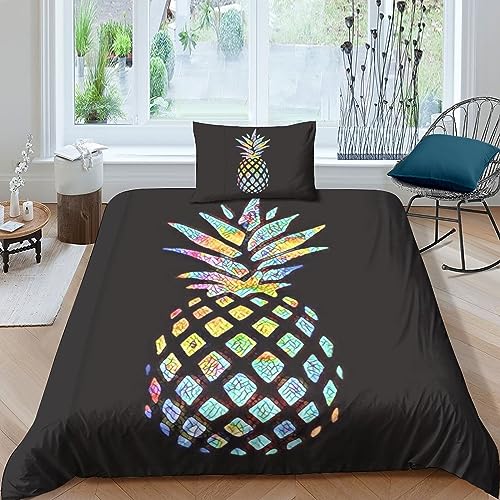 QLasic Bunte Ananas 3D-Bezugssets, Bettwäscheset Und Kissenbezüge, Und Mikrofaser-Bettbezug Mit Reißverschluss, Geeignet Jugendliche Und Kinder (Single（135x200cm）) von QLasic