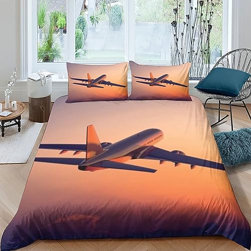 QLasic Flugzeug 3D-Bezugssets, Bettwäscheset Und Kissenbezüge, Und Mikrofaser-Bettbezug Mit Reißverschluss, Geeignet Jugendliche Und Kinder (Double（200x200cm）) von QLasic