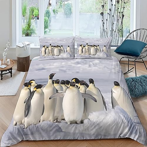 QLasic Pinguin3D-Bettbezug Mit Kissenbezügen, Mikrofaser-Bettwäsche-Set, Geeignet Für Familien, Jugendliche Und Kinder (King（220x240cm）) von QLasic