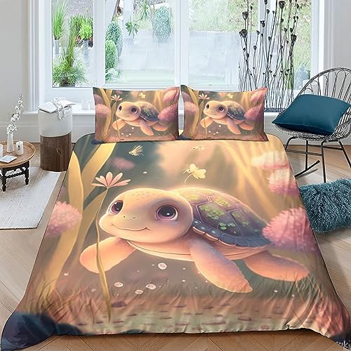 Damailjw Schildkröte Kinder Bettwäsche Bettbezug Set, Moderne 3D Bedruckte Kinder Und Jugendliche Bettbezug Set Microfaser Teilig Mit Kissenbezug (Double（200x200cm）) von Damailjw