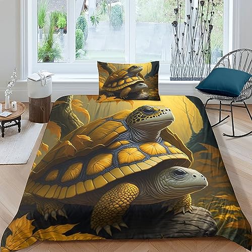 QLasic Schildkröte3D-Bettbezug Mit Kissenbezügen, Mikrofaser-Bettwäsche-Set, Geeignet Für Familien, Jugendliche Und Kinder (Single（135x200cm）) von QLasic