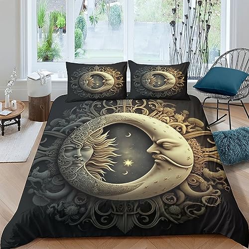 QLasic Sonne und Mond Bedding 3D Bettbezug Mit Kissenbezug Mikrofaser Bettwäsche Mit Reißverschluss Für Geeignet Für Familien Jugendliche Und Kinder Double（200x200cm） von QLasic