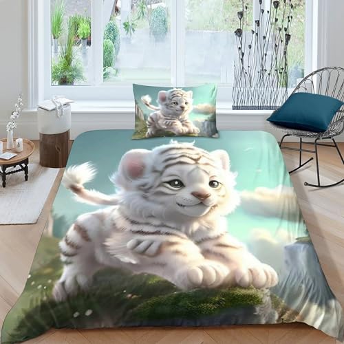 QLasic Tiger Bettwäsche 3D Gedruckter Set Für Erwachsene Teenager Kinder Mit Kissenbezug Und Bettwäsche-Set Mikrofaser-Bettbezug Mit Reißverschluss Single（135x200cm） von QLasic