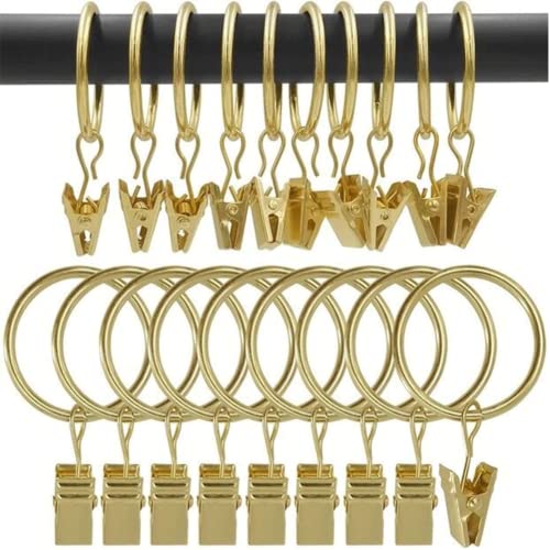 QMAHA 30 Stück Vorhangringe, Golden Vorhang Clips Ringe, Rostfrei Gardinenhaken Vorhang Hängend Ringe, Vorhanghaken Gardinenringe mit Ösen von Gardinen (32 mm Innen) für Tür Fenster Duschvorhang von QMAHA