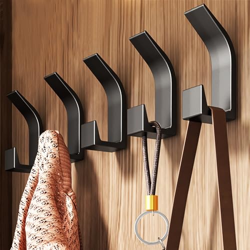 QMAHA Doppelt Kleiderhaken Wand, 5 Stück Garderobenhaken Schwarz, Metall Handtuchhaken Kleiderhaken, Moderne Garderobe Haken Wand, Wandhaken für Türen, Foyers Bad und Flure (Matt Schwarz, 5 Haken) von QMAHA