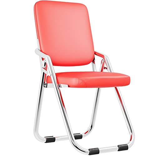 Klappstuhl Klappstuhl Gepolstert Küche Balkonlounge Rückenlehnenstuhl, Hauptfaltbarer Speisender Stuhl, Bequemer Computerstuhl des Büros, PU-Leder (Color : Red, S : 46 * 55 * 86cm) von QMBHOZ