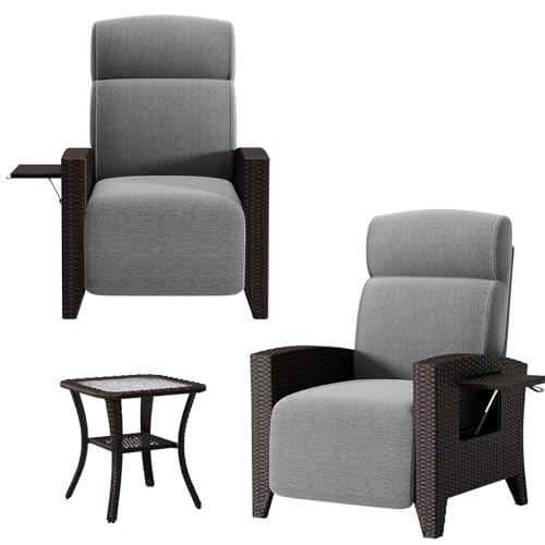 QMBLSNSQ 3-TLG. Korbmöbel Set, 2 Relaxsessel Mit Lordosenstütze & Integriertem Tisch + 1 Rattantisch Mit Glasplatte, Pe Geflecht, Garten/Balkon von QMBLSNSQ