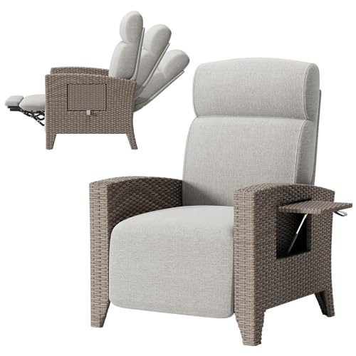 QMBLSNSQ Ergonomischer Relaxsessel Mit Extra Dicker Lordosenstütze (18Cm), Pe Rattan Outdoor, Verstellbar, Versteckter Seitentisch, 150Kg, Garten Balkon von QMBLSNSQ