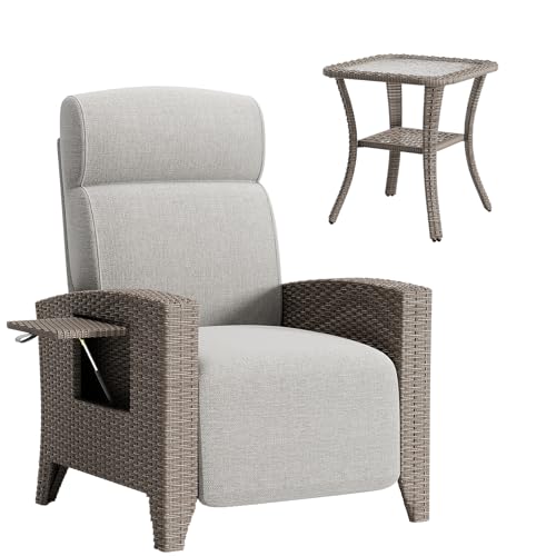 QMBLSNSQ Garten Set Relaxsessel & Couchtisch, Verstellbarer Sessel (Ergonomisch, 150Kg) + Rattantisch Mit Glasplatte (80Kg), Pe Geflecht, Inkl. Abdeckhaube von QMBLSNSQ