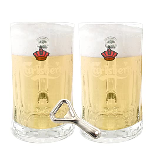 QMBasic Bier Seidel | 2x Bierkrug für Carlsberg 0,5L + EXTRA | Bierglas Glas Set Bierglas Henkelglas Masskrug Festzelt Gläser von QMBasic