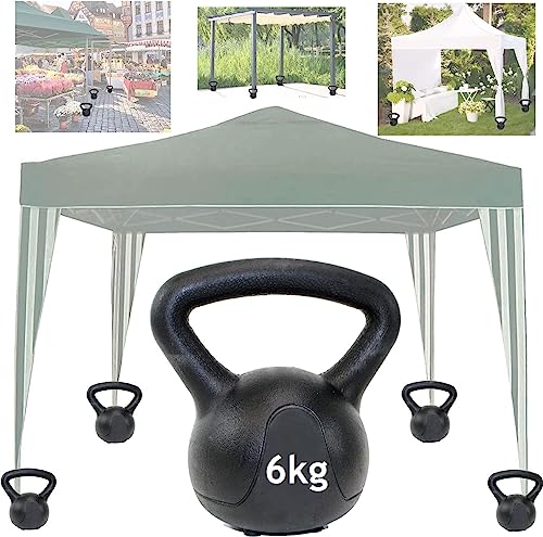 Aufstellen, Festzurren, Fertig | Stabiles Pavillon Beschwerer 4er Set 24 kg| Schwarze kunststoffummantelte Beton Standfüße ohne Sand oder Wasser Befestigung Füße Gartenzelt Fest-Zelt 3D1M von QMBasic