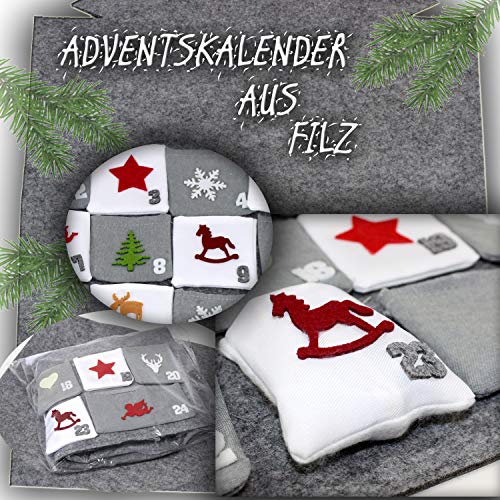 Kalender für Kinder zum Befüllen | Adventskalender mit 24 Zahlen Weihnachten Geschenk DIY Grau Beutel Wandkalender von QMBasic