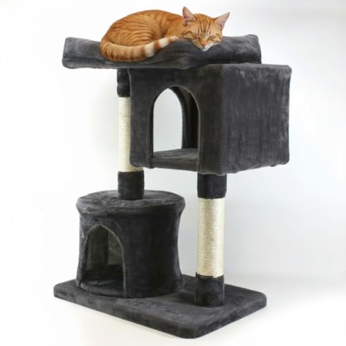 Kratzbaum stabil 84 cm Katzenbaum Katzenkratzbaum Kletterbaum für Katzen anthrazit von QMBasic