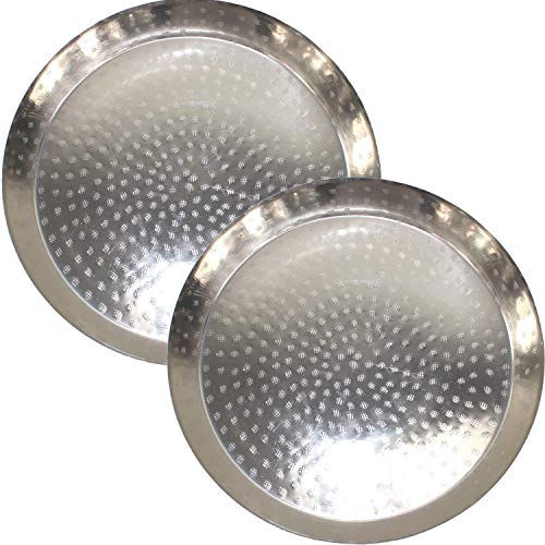 QM 2 Orientalische Dekotabletts Silber Groß Ø 36 cm | Serviertablett Hammerschlag von QMBasic