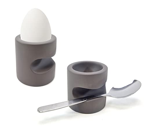 QMBasic 2er Set EIERBECHER | grau modern Beton Style mit Löffel-Ablage zeitlos praktisch anders von QMBasic