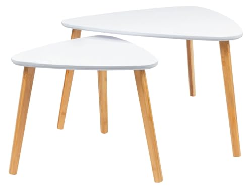 QMBasic BEISTELLTISCH 2er Set, Satztisch stapelbar 2 Größen, Couchtisch Wohnzimmertisch klein Massivholz Beine von QMBasic