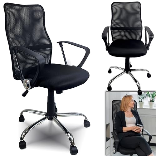 QMBasic Bürostuhl Ergonomisch Mesh leicht 110 kg Armlehnen | mit Doppel-Rollen Wipp- und Drehmechanik Schreibtisch-Stuhl Büro von QMBasic
