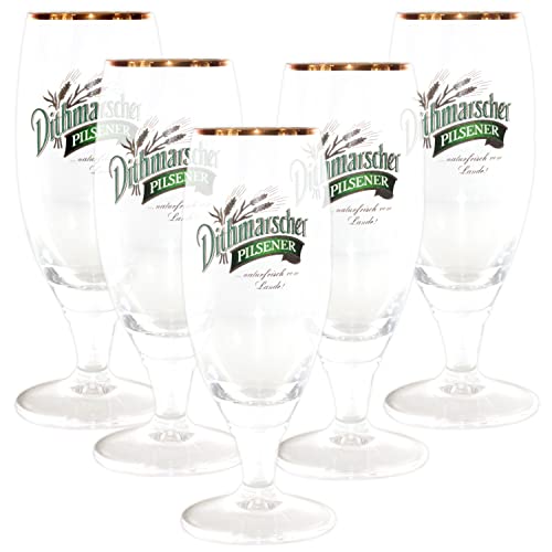 QMBasic Bier Set - 2x Biergläser für DITHMARSCHER PILSENER TULPEN 0,2L + EXTRA | Goldrand Pilsglas Bierglas Bier Gläser von QMBasic