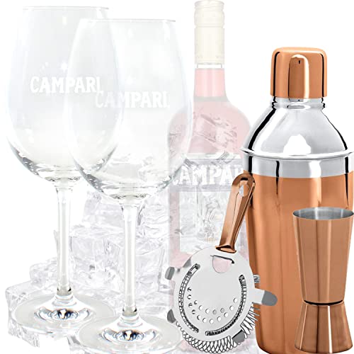 Campari Cocktail Gläser + Shaker Set | Gin Spritz Tocco Balloon Glass Campari von QMBasic