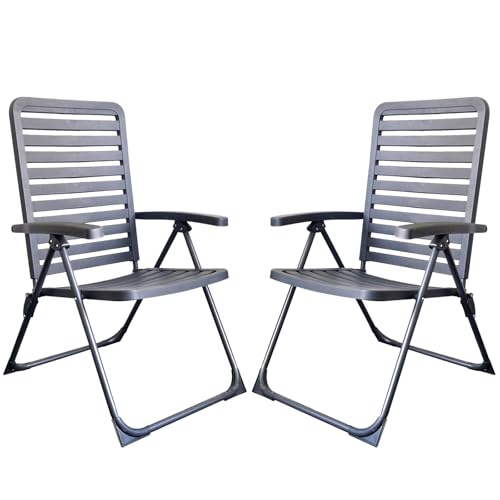 QMBasic Gartenstühle 2er Set - Outdoor Klappsessel mit Armlehnen aus wetterfestem Kunststoff - Gartenstuhl klappbar - Hochlehner Klappstuhl - Outdoor von QMBasic