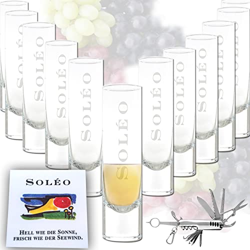 QMBasic GRAPPA SET 12 x GRAPPAGLÄSER für SOLEO + 1 PAKET SERVIETTEN 100 Stück + MULTITOOL Verteiler Glas Likörgläser Schnapsglas 5cl & 10cl von QMBasic