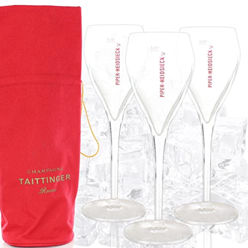 QMBasic PIPER - GLAS SET für HEIDSIECK CHAMPAGNER - 3 Champagner Gläser + Taittinger Champagner Flaschentasche von QMBasic
