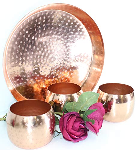 WINDLICHTER + TABLETT ORIENTALISCH 4-teilig | Vintage Teelichthalter Dekoschale | Metall Gold Marokkanisch Farbe Kupfer Dekoration von QMBasic