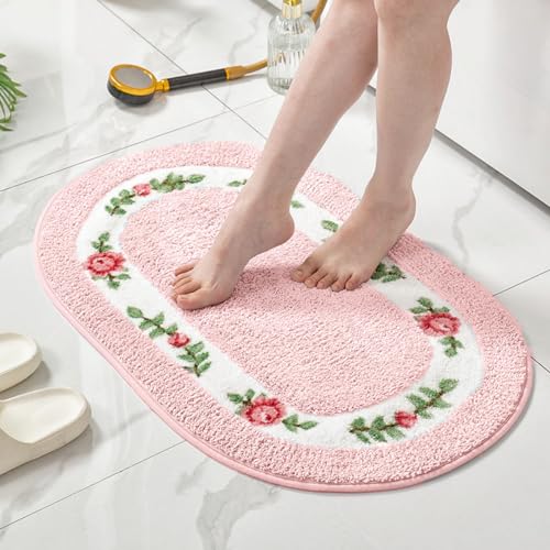 QMEAKMONY Badezimmerteppich, romantische Rosenblüte, zotteliger Teppich für Wohnzimmer, Schlafzimmer, rutschfest, saugfähig, Badematte, Küchenmatte, Fußmatte, Badteppich, waschbar, 81,3 x 50,8 cm von QMEAKMONY