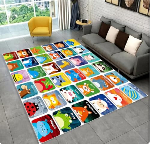 QMETOS ABC Cartoon Alphabet Teppich Krabbeln Spielzimmer Früherziehungs Für Wohnzimmer Schlafzimmer rutschfeste Matte 200X300Cm von QMETOS