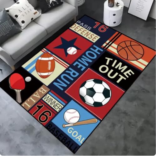 QMETOS Basketball-Fußball-Teppich Für Wohnzimmer-Heimdekorationenbereichsteppiche Für Teenager-Jungen Spielzimmer Schlafzimmer Fußmatte 60X90Cm von QMETOS