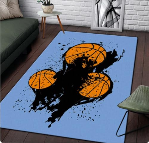 QMETOS Basketball Großer Teppich Für Wohnzimmer Teppich Schlafzimmerbereich Roggen Badematte Weicher Teppich Heimdekoration Tischset Haustiermatte 160X230Cm von QMETOS