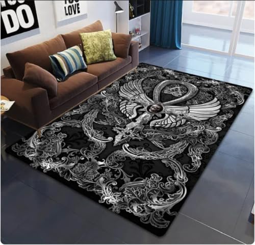 QMETOS Flamme Totenkopf Druck Teppich Zuhause Wohnzimmer Teppiche Schlafzimmer Küche Teppich rutschfest Badezimmer Fußmatte Flur Fußmatte 160X230Cm von QMETOS