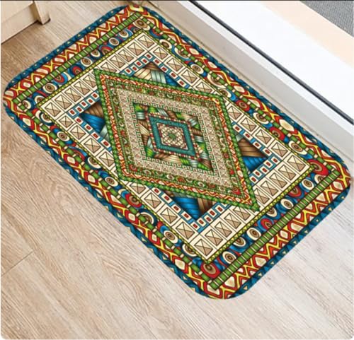 QMETOS Geometrischer Teppich Küche Teppiche Fußmatten Vintage Willkommen Fußmatten Teppich Im Flur Fußmatte Für Wohnzimmer 60X90Cm von QMETOS