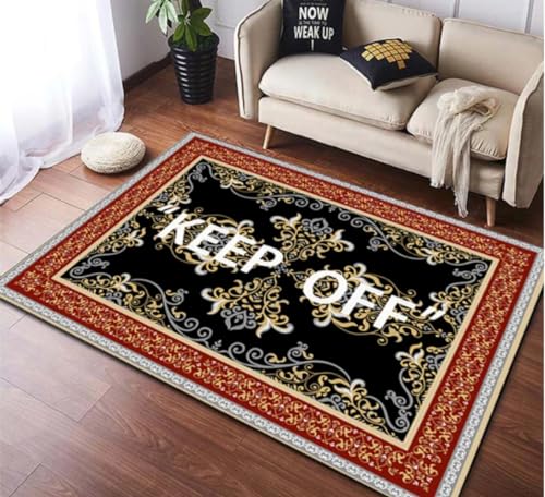QMETOS Halten Sie Sich Fern Bedruckter Fußmattenteppich Für Wohnzimmer Schlafzimmer Sofa Fußmatte Küche rutschfeste Fußmatte Haus Flur Teppich 160X230Cm von QMETOS